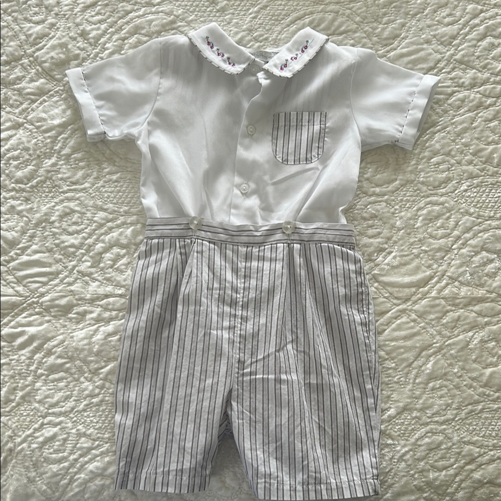 White and Gray Striped Baby Romper